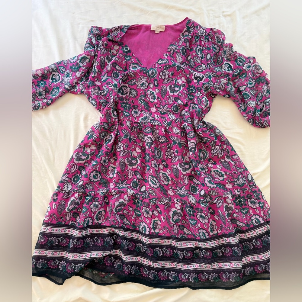 LOFT Girls Floral Pink and Teal Dress